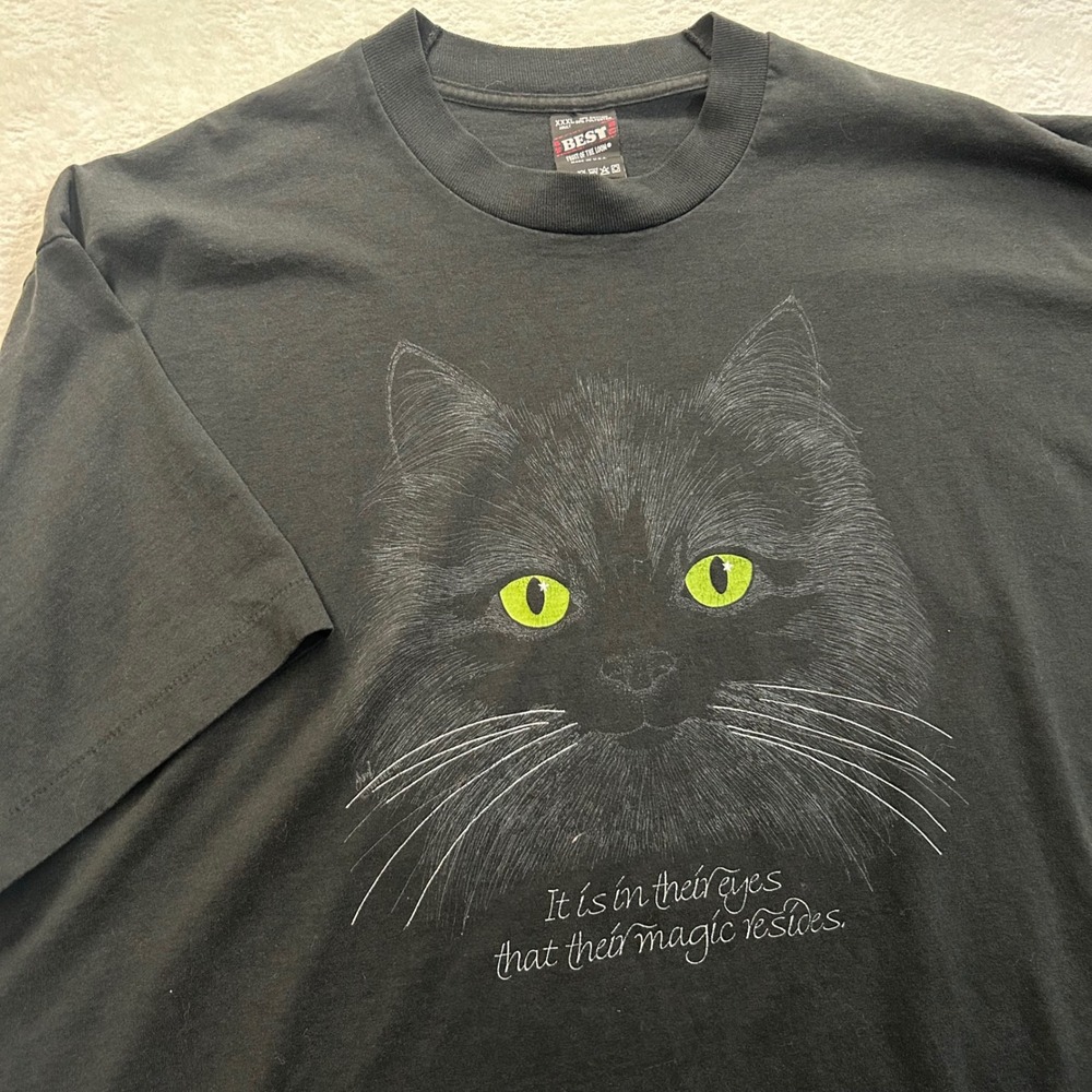Fruit of the Loom Vintage Cat Graphic T-Shirt Mens XXXL Black Single Stitch USA - Picture 1 of 8